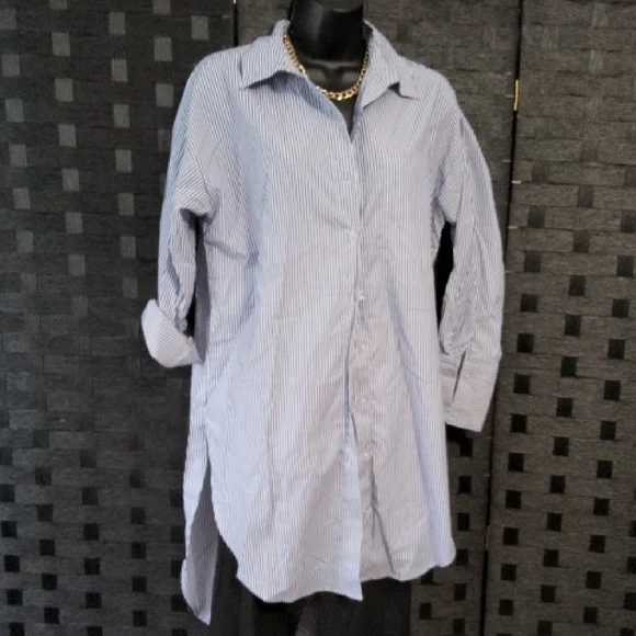 Blue and White Striped Button-Up Shirt/Dress - Picture 2 of 2